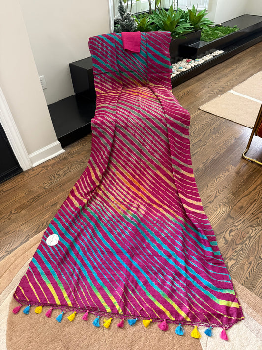 Handcrafted Leheriya on Handwoven Tussar - Purple