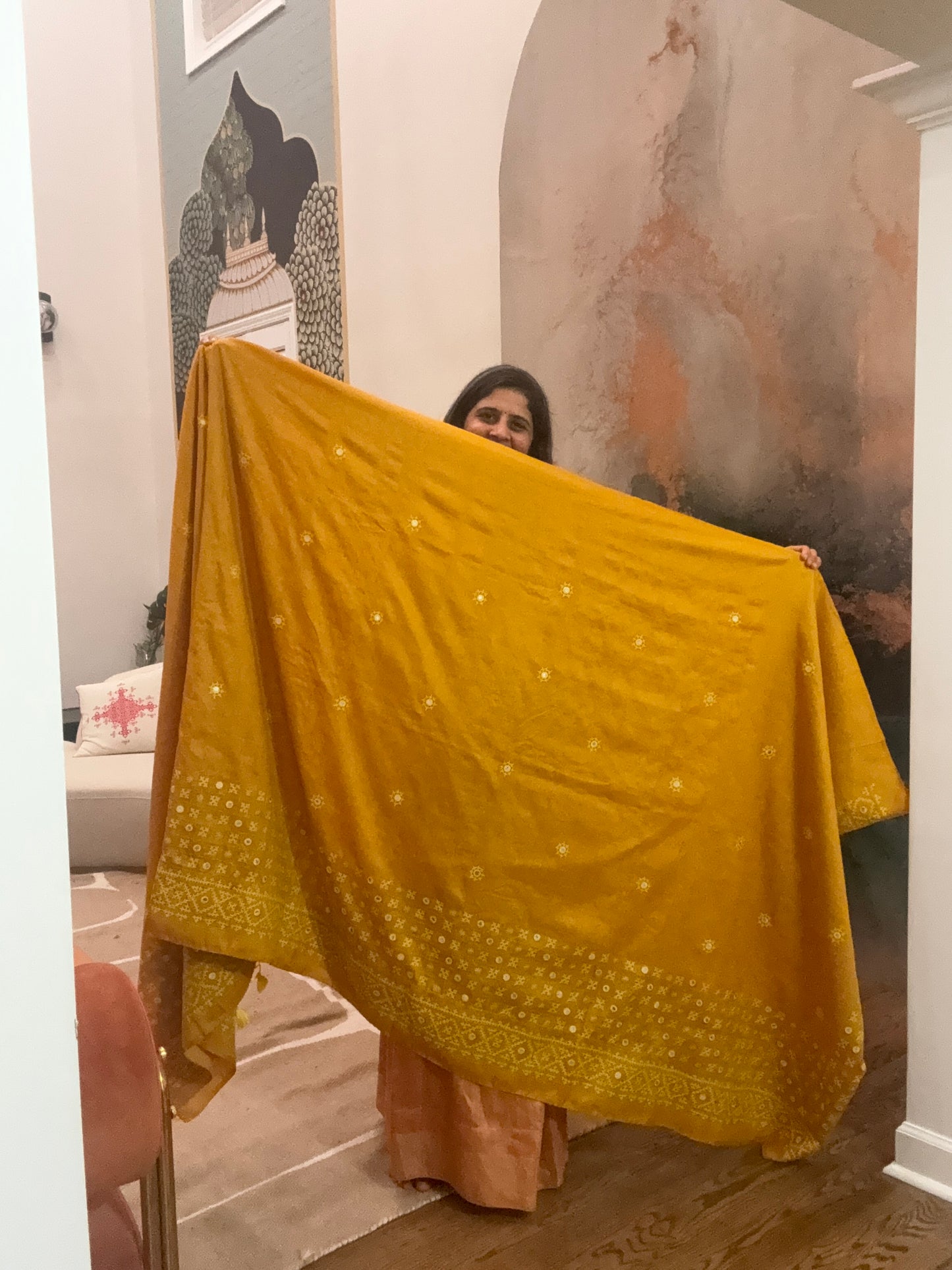 Kutchhi Hand Embroidery Saree on katan Silk