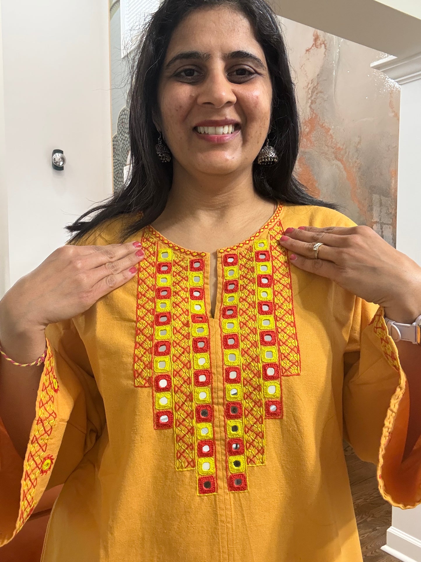 Size 40 - Lambani Hand Embroidered Kurta - Mustard Yellow