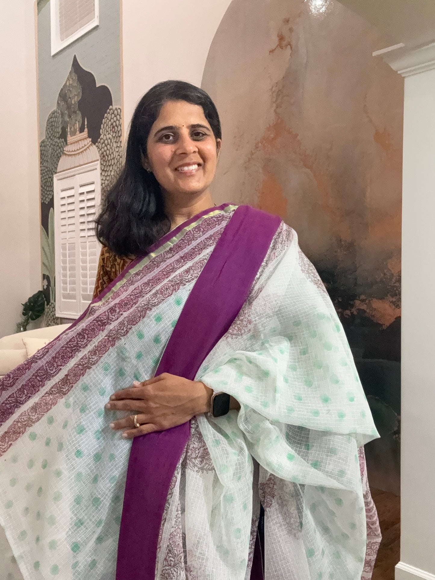 Hand Block Printed kota Saree with Ajarakh border