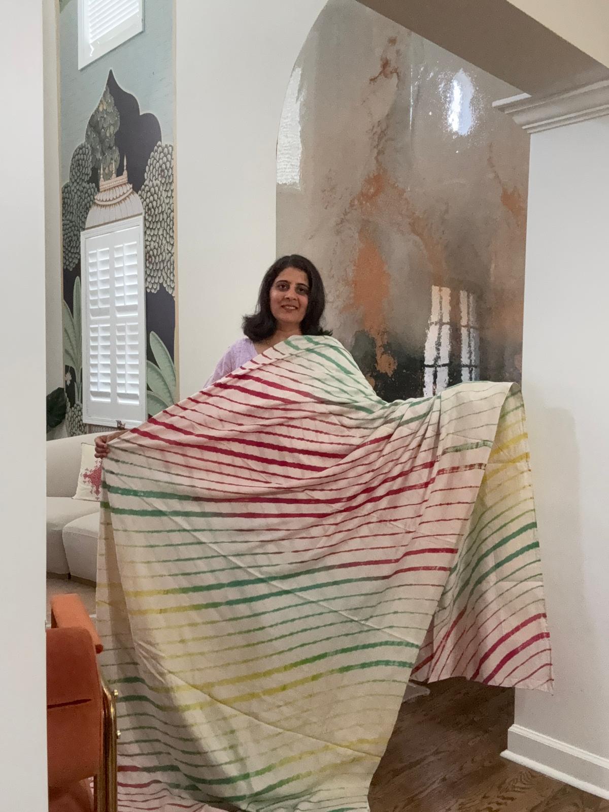 Hand tied laheriya Saree on Tusser - Milky White