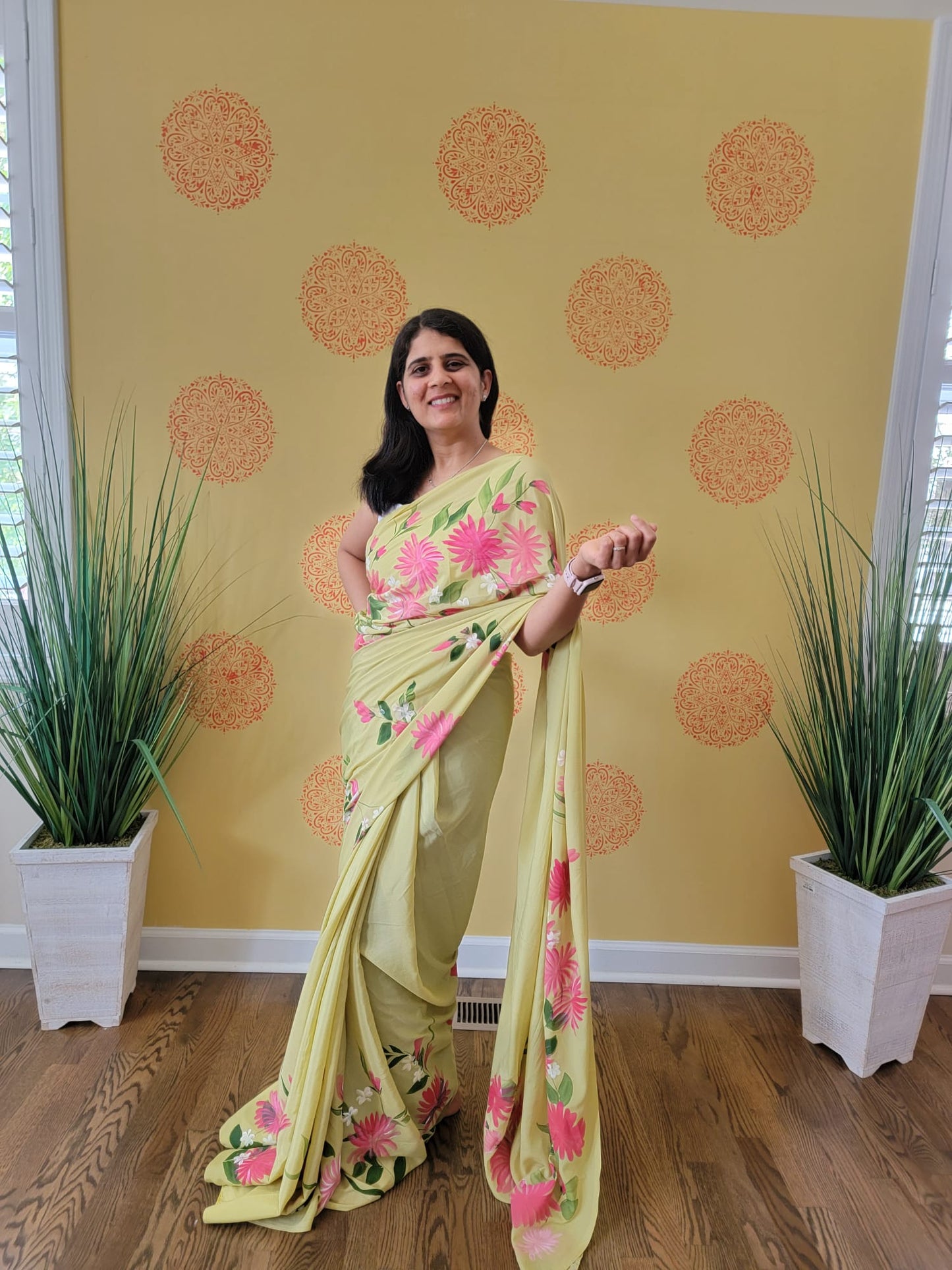 Hand Painted floral Saree on Crape Silk