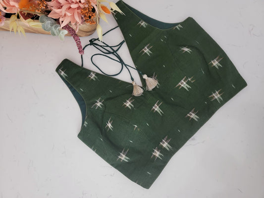 Double Ikkat Blouse - Green