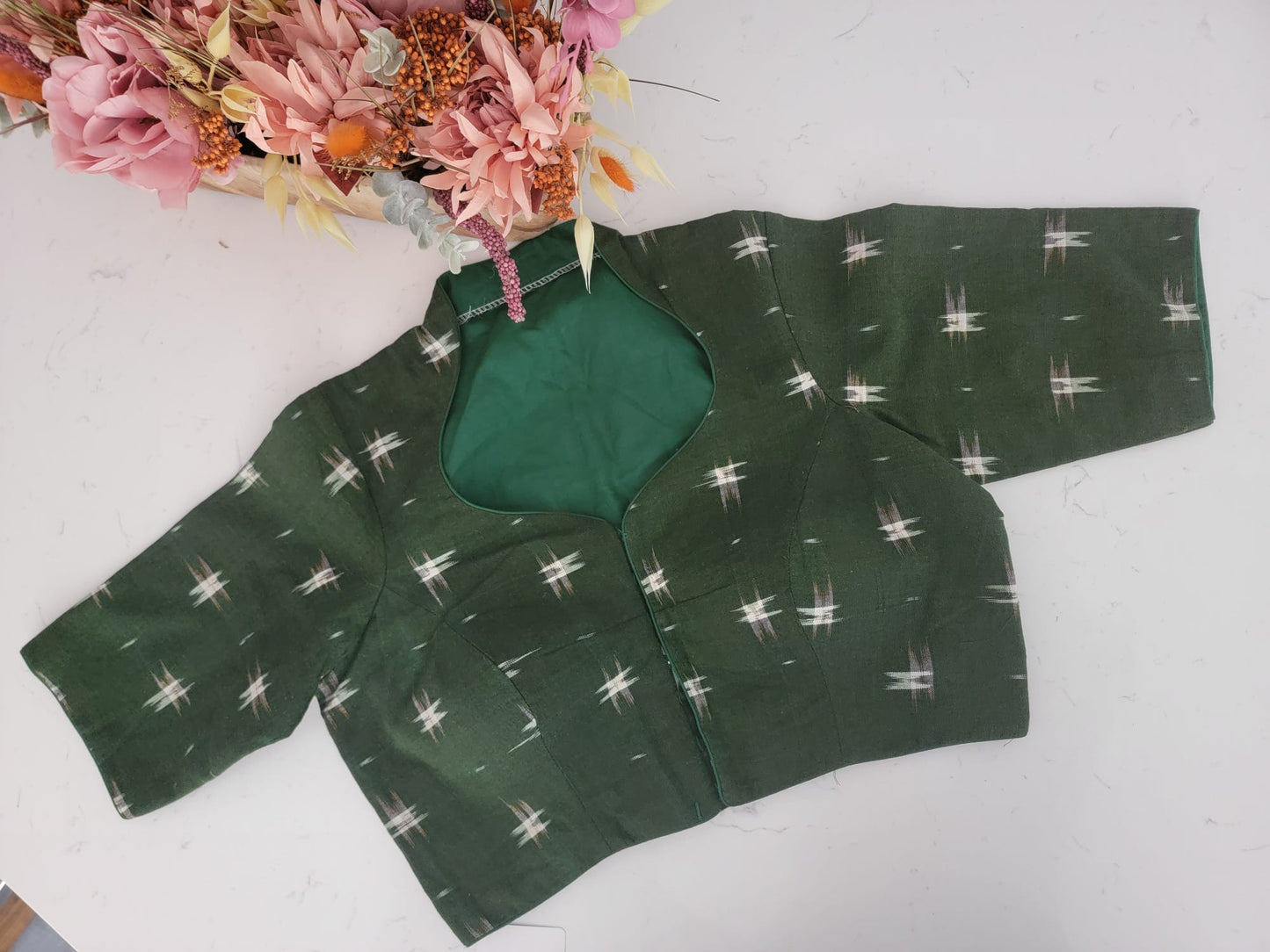 Double Ikkat Blouse - Green