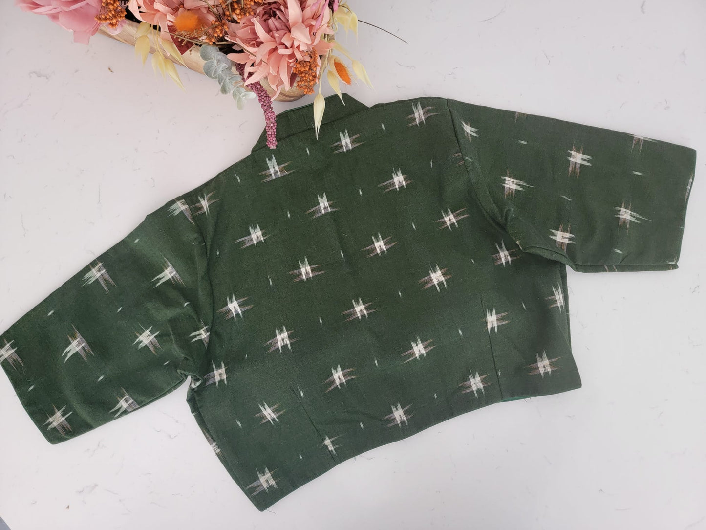 Double Ikkat Blouse - Green