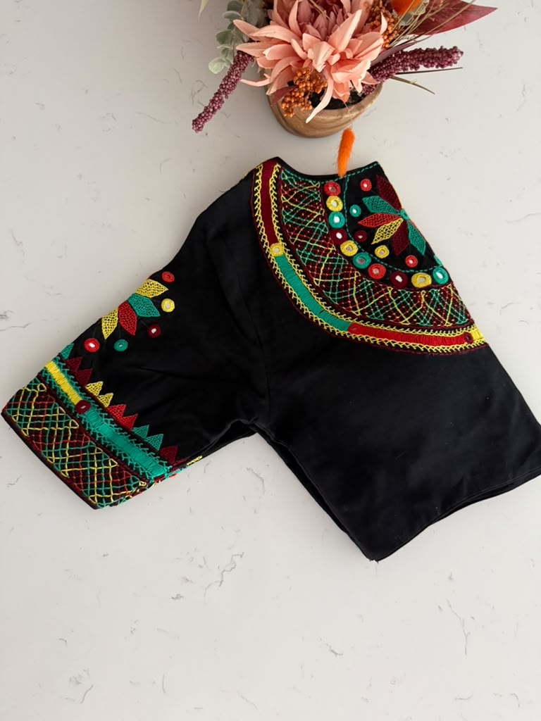 Size 38 - Hand Embroidery Lambani Blouse on Cotton - Black