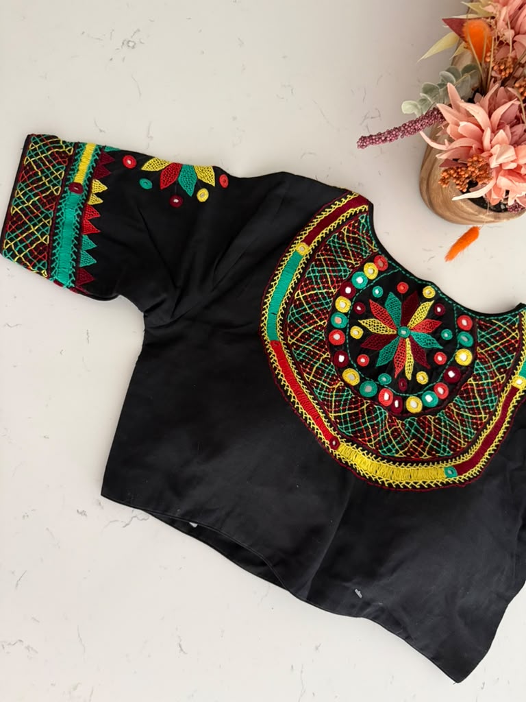 Size 38 - Hand Embroidery Lambani Blouse on Cotton - Black