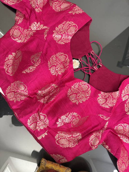 Size 40 - Raw Silk Banarasi Blouse - Pink