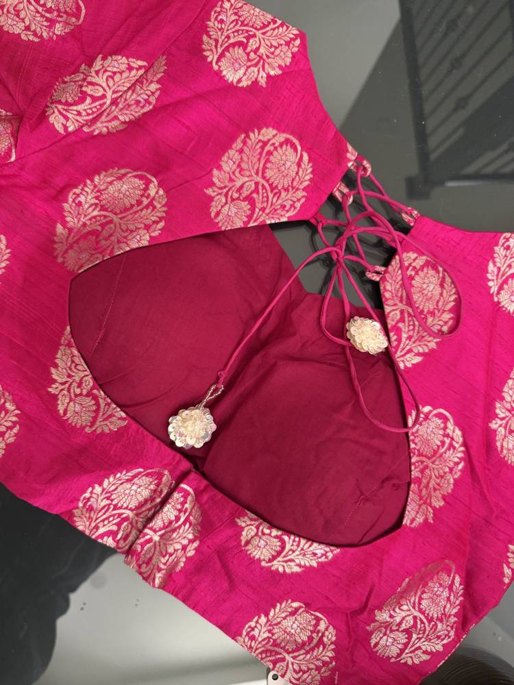 Size 40 - Raw Silk Banarasi Blouse - Pink