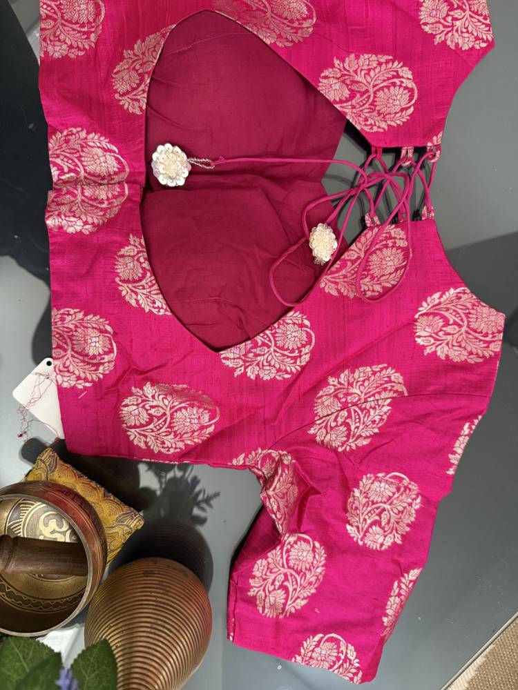 Size 40 - Raw Silk Banarasi Blouse - Pink
