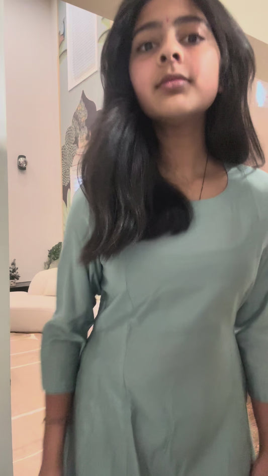 Size S - 36 - Plain Anarkali Kurta and Pant Set - Sage Green