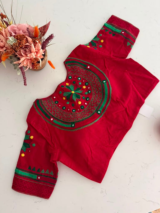 Size 40 - Hand Embroidery Lambani Blouse on Cotton - Red