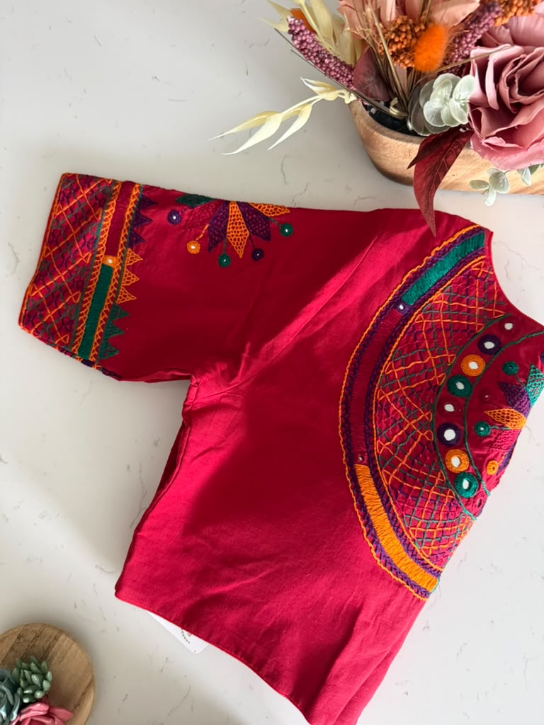 Size 40 - Hand Embroidery Lambani Blouse on Cotton - Red