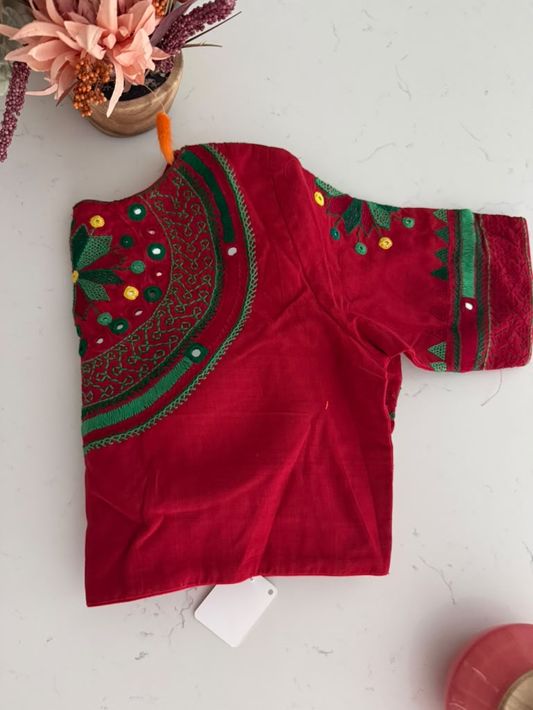 Size 44 - Hand Embroidery Lambani Blouse on Cotton - Red