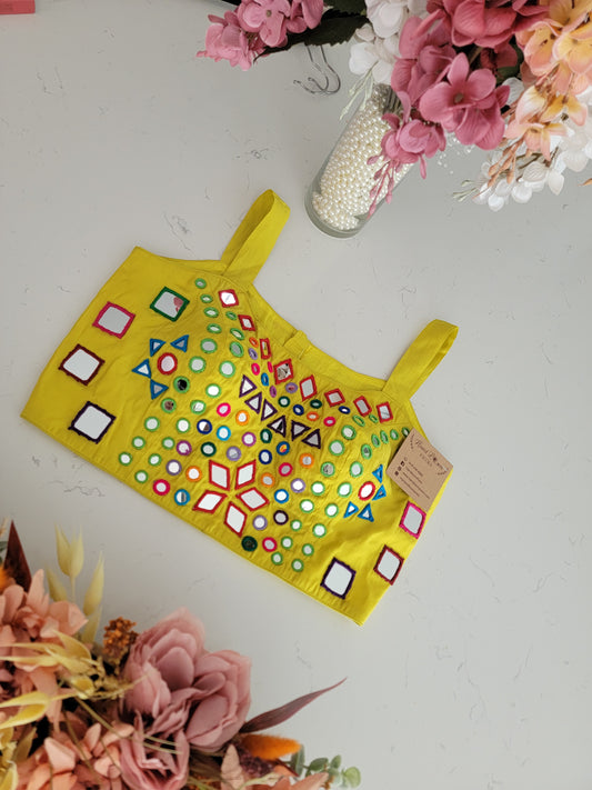 Size 36 - Mirror Work Blouse  - Lime Yellow