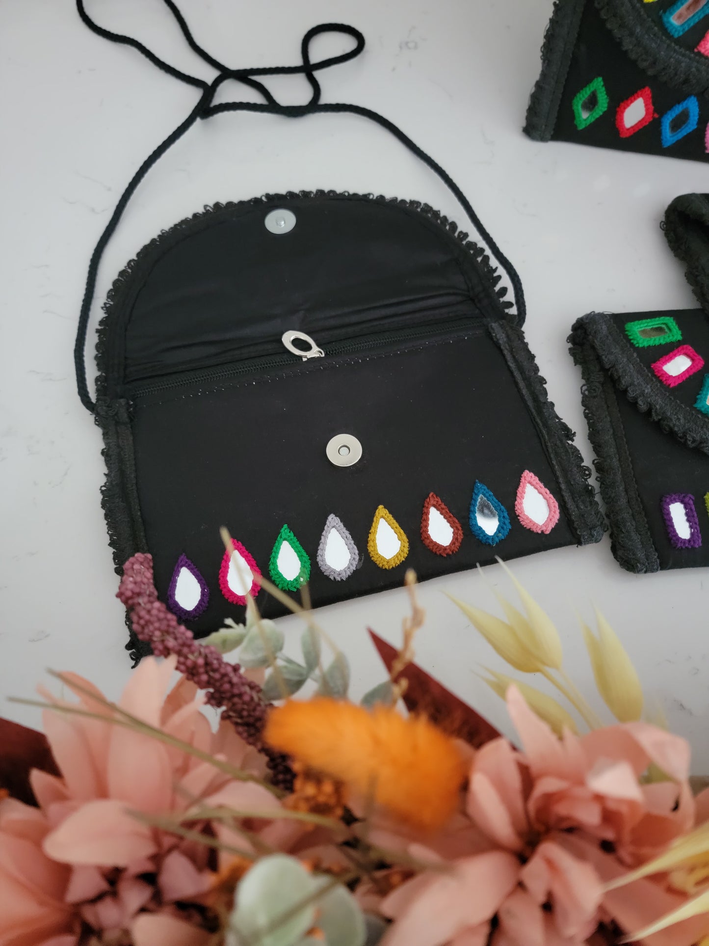 Hand embroidered Mirror work Clutches - Black