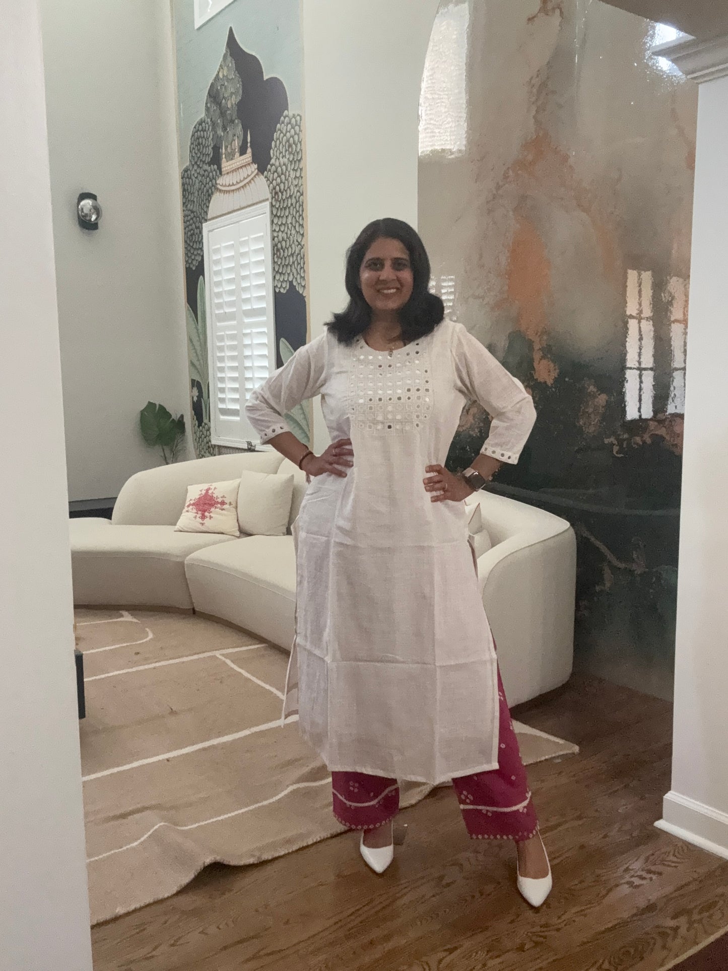 Mirrorwork Hand-embroidered kurta-pant set