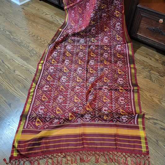 Brown Rajkot Single Ikkat Patola Dupatta