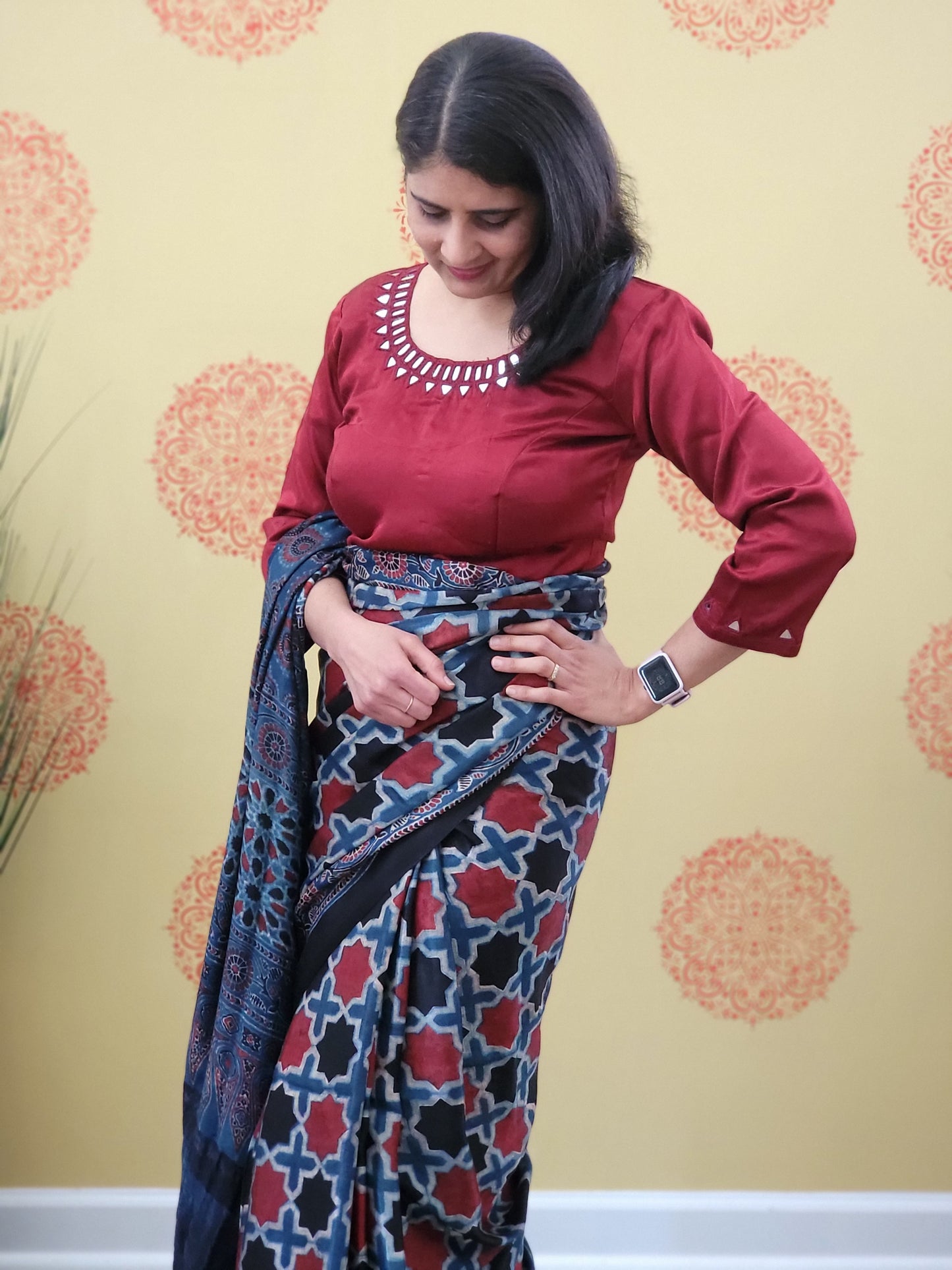 Hand Mirror Work Blouse on Mashru Silk