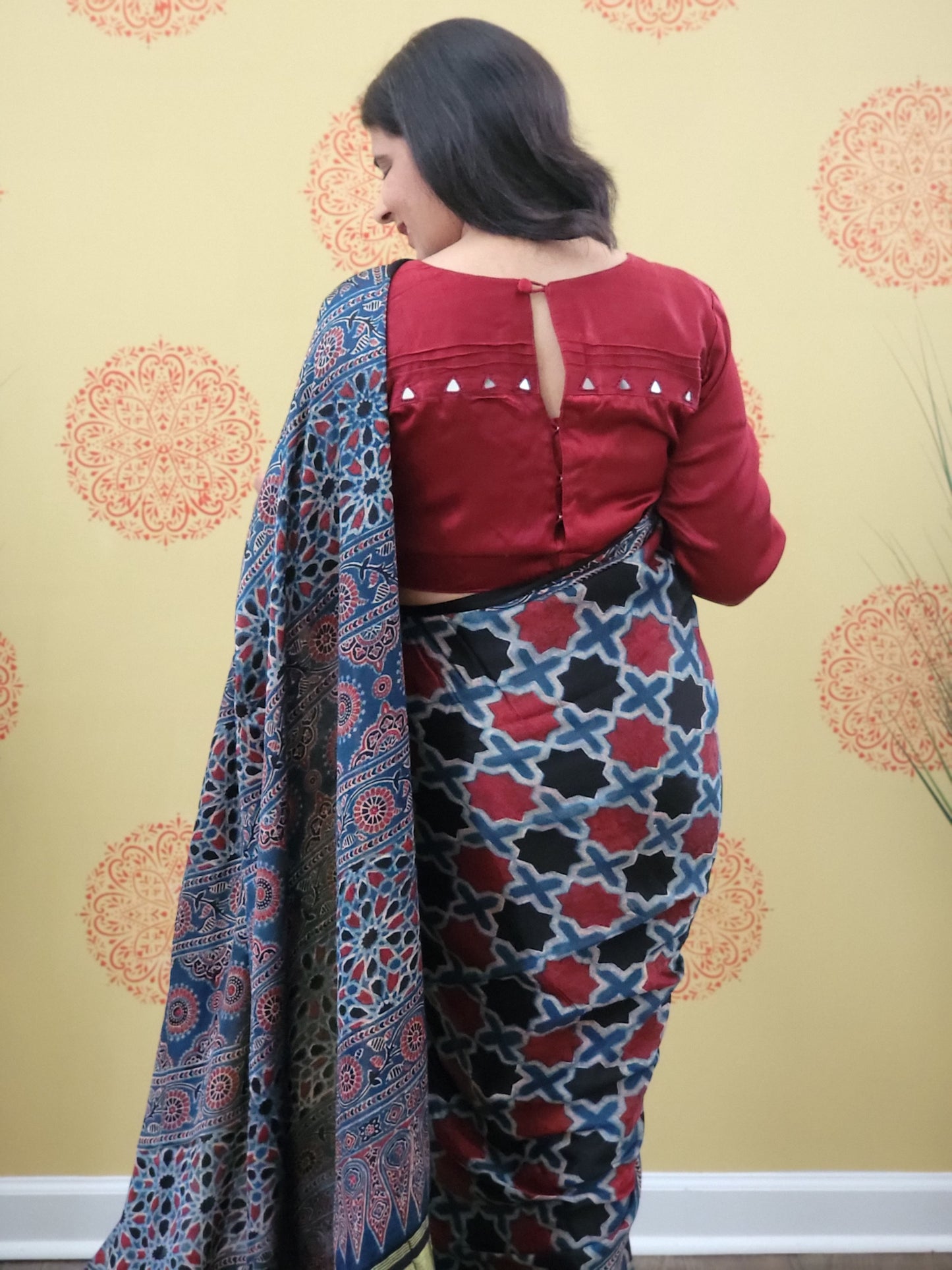 Hand Mirror Work Blouse on Mashru Silk