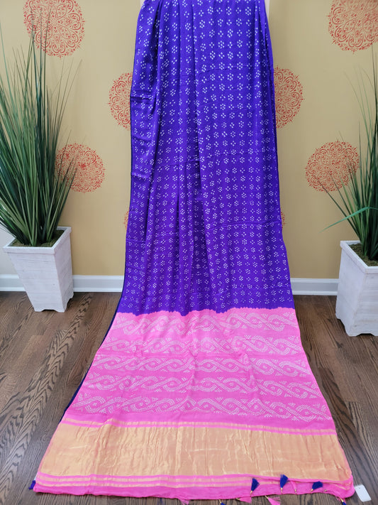 Gaji Silk bandhej Saree - Purple