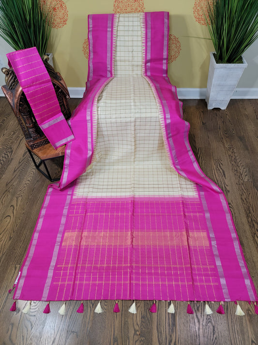 Arani Silk Saree - White and Pink