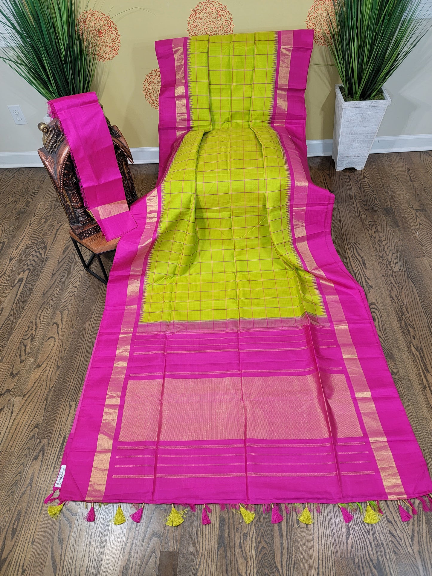 Arani Silk Saree - Neon and Pink
