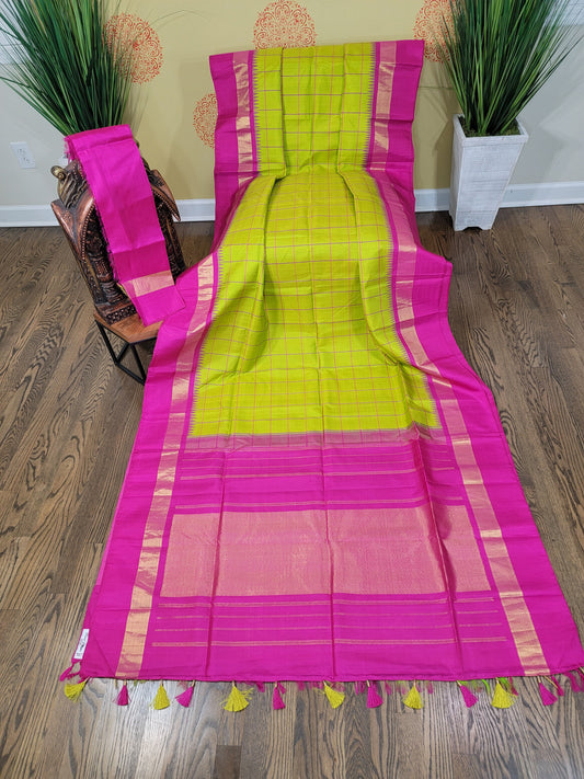 Arani Silk Saree - Neon and Pink