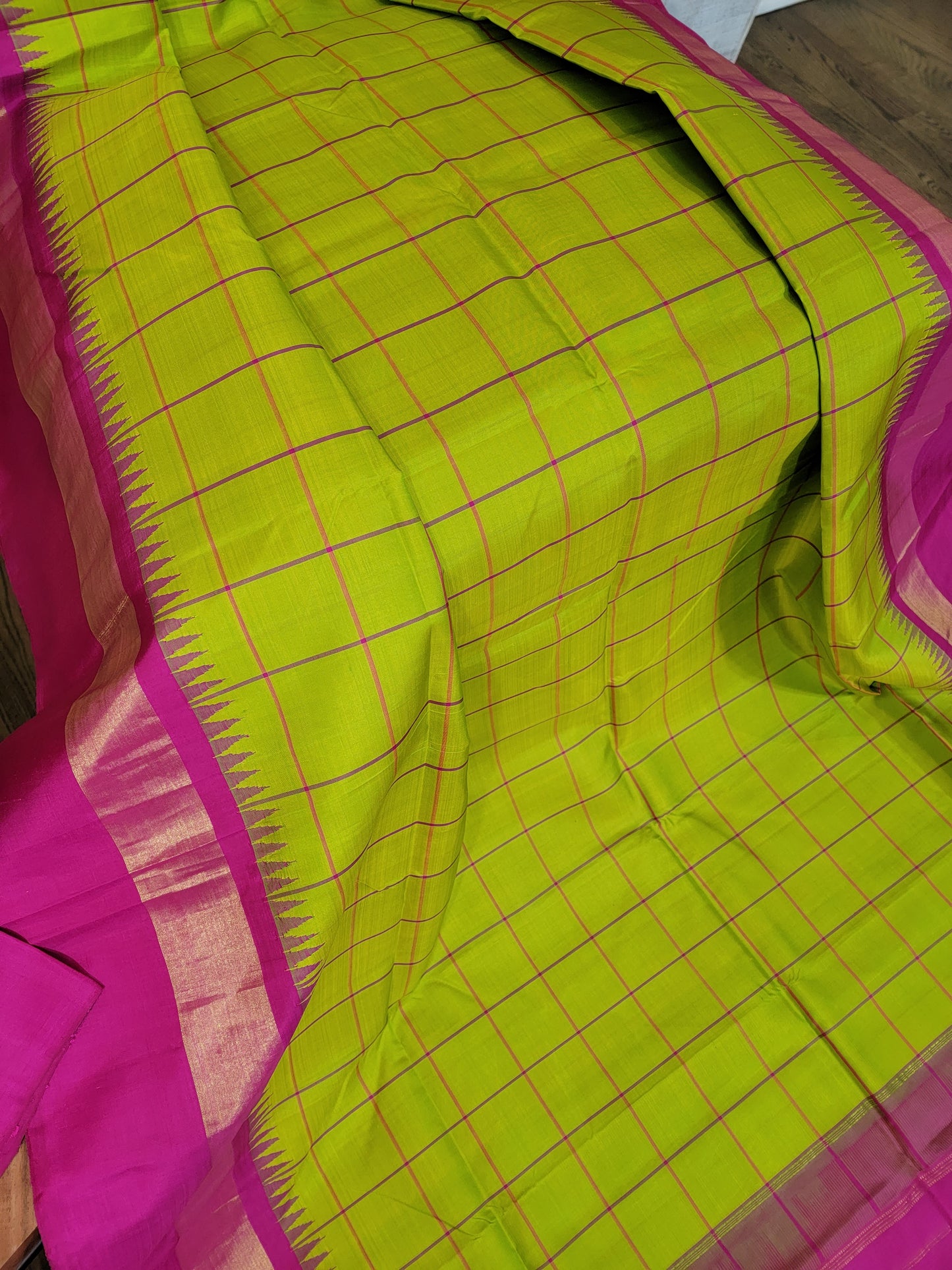 Arani Silk Saree - Neon and Pink