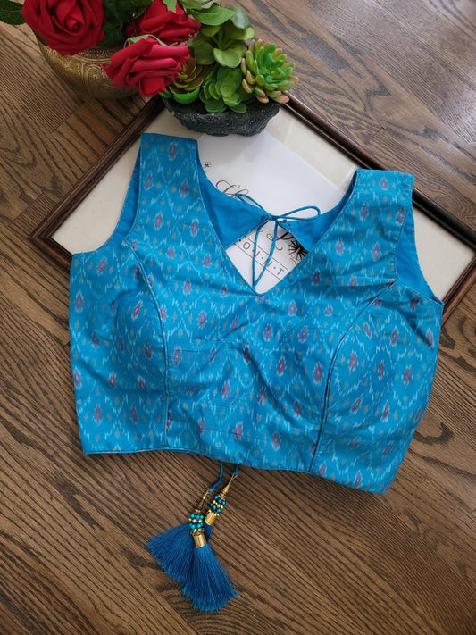 Ikkat Blouse - Sky Blue